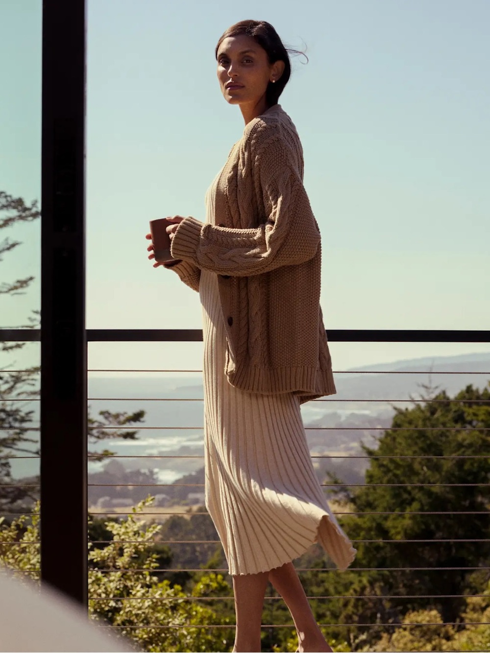 Quince Organic Cotton Cable-Knit Button Front Women's Sweater Camel Color